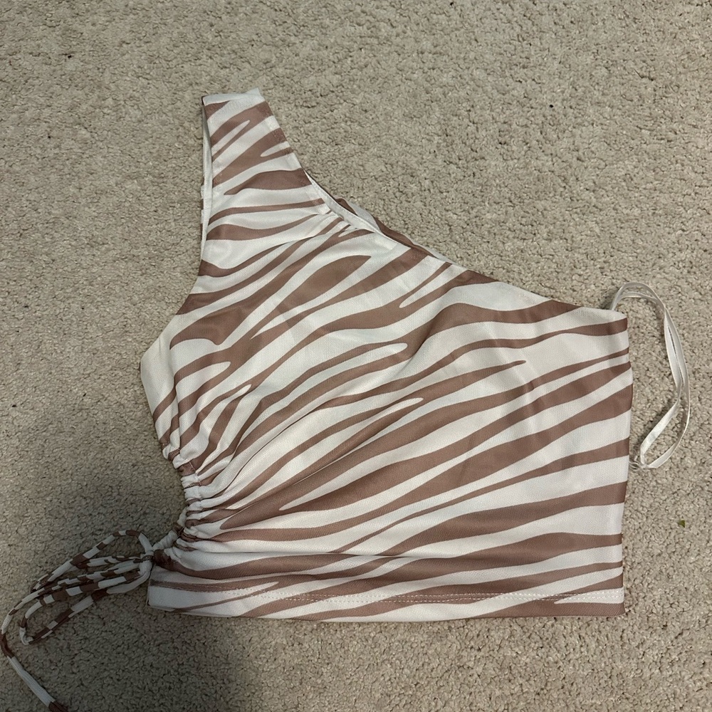 Princess Polly Asymmetrical Ruched Crop Top Brown Tan